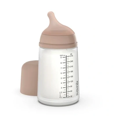 Abbildung von Suavinex, Anti Colic Babyflasche Zero Zero,mit mittlerem Silikonsauger (M), für Babys ab 3 Monaten, Empfohlen gestillte und Flaschennahrung, 270 ml, Medium