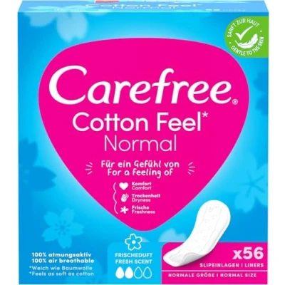 Abbildung von Carefree Slipeinlagen Cotton Feel Normal mit Frischeduft, 100% atmungsaktiv, verleihen ein Gefühl von Komfort, Trockenheit und Frische, Größe Normal, (56 Stück)