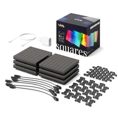 Abbildung von Twinkly Squares Starter Kit, Kit di Pannelli LED RGB, Incluso 1 Pannello Principale e 5 Estensione, Compatibile con HomeKit, Alexa Google Home, Luci Gaming Streaming, 16M+ Colori