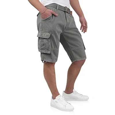 Abbildung von Indicode Kjeld Herren Cargoshorts mit 6 Taschen inkl. Stoffgürtel aus 100% Baumwolle Kurze Hose Bermuda Sommer Herrenshorts Short Men Pants Cargohose kurz Sommerhose für Männer (XXL, Grey)