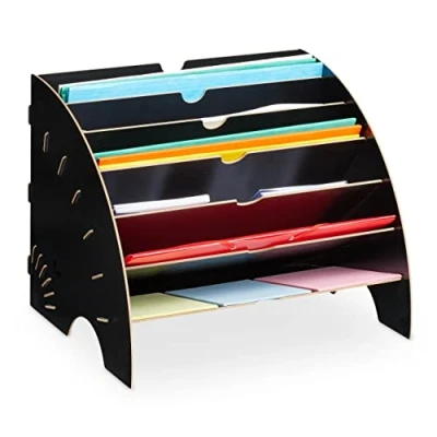 Abbildung von Relaxdays Dokumentenablage, 6 Ablagefächer, DIN A4, HxBxT: 27 x 34 cm, Büro &amp; Schule, Organizer, MDF, schwarz