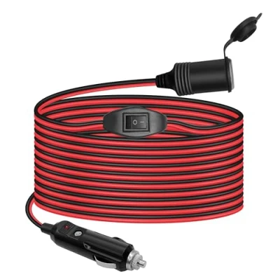 Abbildung von Hoembpn 4 Meter Auto Zigarettenanzünder Verlängerungskabel mit Schalter, 12V/24V Wasserdicht Buchse Adapter 17 AWG 15A Sicherung