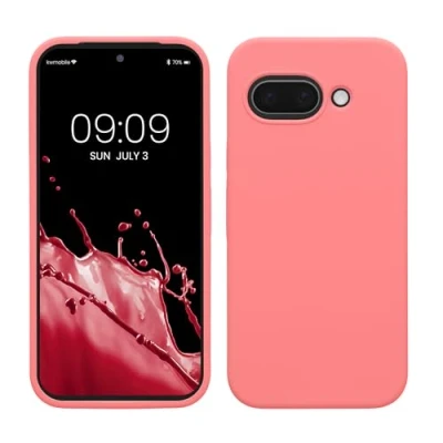 Abbildung von kwmobile Hülle kompatibel mit Google Pixel 9a Silikon Handy Case Handyhülle weiche Oberfläche kabelloses Laden Pastell Koralle