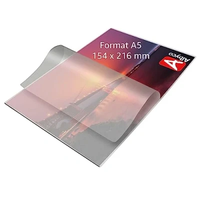 Abbildung von Albyco Laminierfolien A5 Qualität 250 Mikron (2x125 Mikron) 100 Stück Folien Glänzend, Laminiertaschen Laminierfolie Transparent