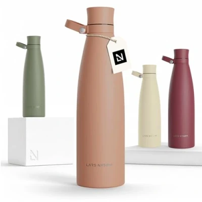 Abbildung von LARS NYSØM Trinkflasche Edelstahl 1000ml Isolierflasche 1 Liter Auslaufsichere Wasserflasche für Sport, Fahrrad, Hund, Kinder (Blush Rose, 1000ml)