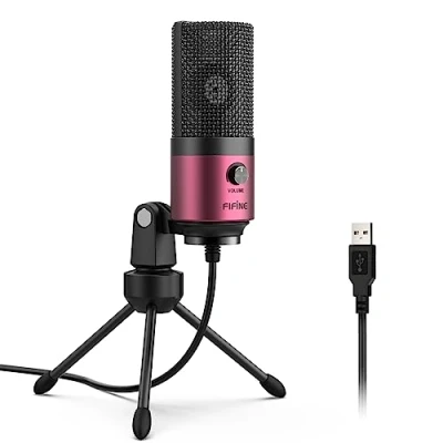 Abbildung von FIFINE Mikrofon PC USB, Microphone für MAC PS4 PS5, Streaming mit Ständer, Studioqualität Aufnahme kondensator Mikrofone Rot