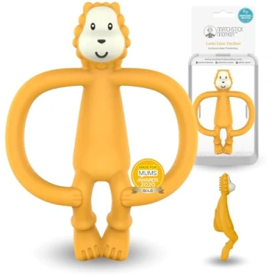 Abbildung von Matchstick Monkey Antimikrobieller Beißring/Zahnungshilfe/Gel Applikator für wundes Zahnfleisch/BPA frei/leicht zu greifen/ab 3 Monaten/Tiermotiv (Ludo Löwe)