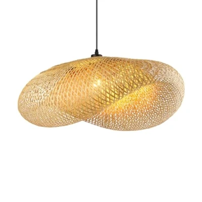 Abbildung von Schindora Boho HäNgelampe Wohnzimmer, KreativitäTshut E27 Rattan Schlafzimmerlampe HäNgend, Retro Lichtstroh Lampe Esstisch, Weben Pendelleuchte Vintage, FüR Esszimmer, Teestube, 60 Cm