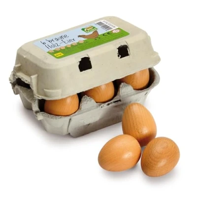 Abbildung von Erzi 17011 Eier, braun aus Holz im Karton, Kaufladenartikel für Kinder, Rollenspiele