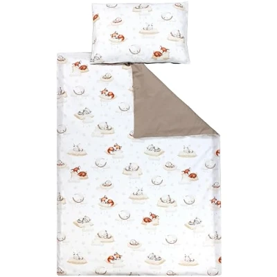 Abbildung von TupTam Kinder Bettwäsche Gemustert 2 Teilig Wendebettwäsche, Farbe: Schlafende Baby Tiere/Beige, Größe: 120x90 cm