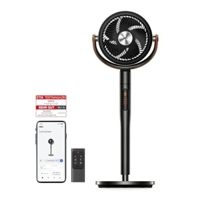 Abbildung von Dreo 25dB leiser Smart Standventilator, 120+105Omni direktional oszillierend Ventilator mit Fernbedienung, 30M Windentfernung, 1650m3/h Luftvolume Turbo Luftzirkulator Fans, 6 Modi 8 Geschwindigkeit