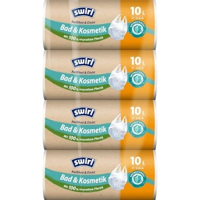 Abbildung von Swirl Reißfest &amp; Dicht Bad Kosmetik Tragegriff Müllbeutel 10 l (4 x 37 Beutel), tropfsichere Müllsäcke, reißfeste Mülltüten mit praktischem