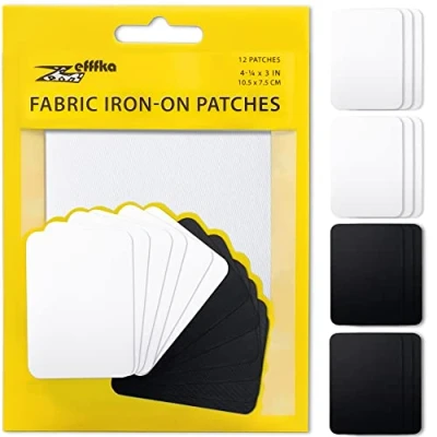 Abbildung von ZEFFFKA Kleider Flicken zum Aufbügeln für Innen und Außen Stärkster Kleber 100% Baumwolle Verschiedene schwarz Weiß Farben Reparatur Dekorationsset 12 Stück Größe 3&quot; x 4 1/4&quot; (7,5 cm 10,5 cm)