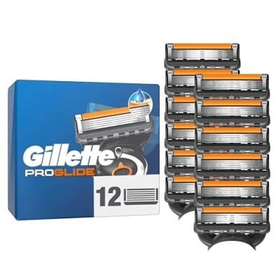 Abbildung von Gillette Proglide Klingen, 12 Original Ersatzklingen, Rasierklingen für Herren, 2x Gleitstreifen vor und nach den Klingen EverGlide unglaubliche Gründlichkeit Komfort