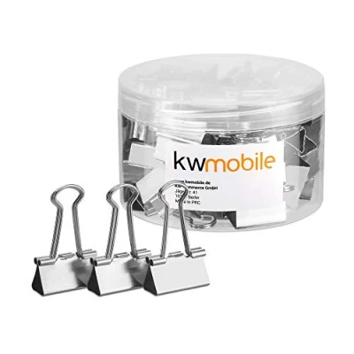 Abbildung von kwmobile 50x Foldback Klammern Set 25mm Vielzweckklammer Büro Dokumenten Clips Metall Maul Klammer Klemmen in Silber