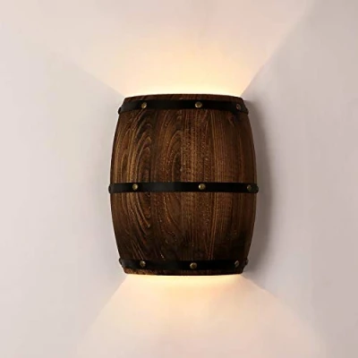 Abbildung von Newrays 2 Lampensteckdosen Antique Holz Weinfass Wandleuchte Leuchte Up and Down Indoor Wandleuchten für Bar Bereich Steampunk Theme(1 Pack)