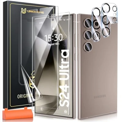 Abbildung von UniqueMe für Samsung Galaxy S24 Ultra Schutzfolie, 2 Stück Folie und Kameraschutz,Premium Schutz Displayschutz,Fingerabdruck ID Unterstützen