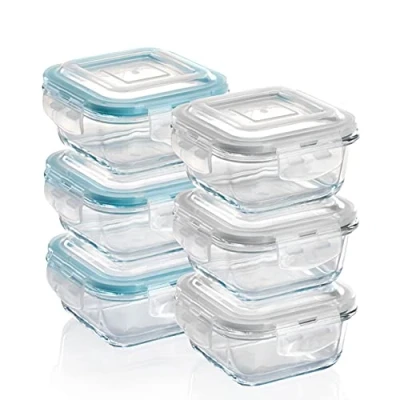 Abbildung von Grizzly Glas Frischhaltedosen, Set 6x 320 ml, luftdicht, quadratisch, Click Verschluss, vielseitige Vorratsdosen für Ofen, Mikrowelle, Gefrierfach