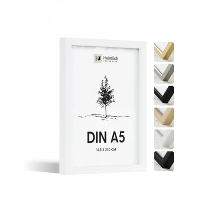 Abbildung von Heimlich® 1x Bilderrahmen DIN A5 14,8x21 cm Weiss Holz Rahmen 1 Pack Dokumentenrahmen Klein Collage Holzrahmen Poster Echtholz Picture Frame Fotorahmen