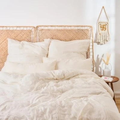 Abbildung von Blumtal Musselin Bettwäsche 200x220 cm + 2X 40x80 Oeko TEX zert. aus 100% Baumwolle extra weiches Set waschbar bei 40 C Sommerbettwäsche Beige