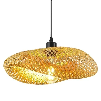 Abbildung von Lampenschirm HäNgelampe, Leichter Stroh Retro Hut Pendelleuchte Esstisch KreativitäT Holz Weben HäNgelampe FüR Restaurant, Teestube, Schlafzimmer, Wohnzimmer, Café, 50 Cm