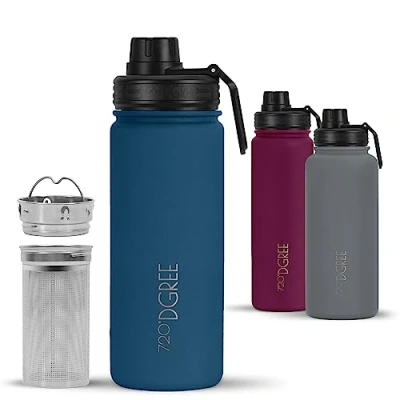 Abbildung von 720DGREE Edelstahl Thermo Trinkflasche 530ml “noLimit +Früchtebehälter Auslaufsicher, Kohlensäure geeignet, BPA Frei Isolierflasche mit Schraubverschluss für Kinder, Schule, Sport +Sportdeckel