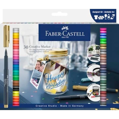 Abbildung von Faber Castell 160730 Creative Marker Set, 30 Permanent Marker, Stifte Set für Papier, Glas, Kunststoff uvm.