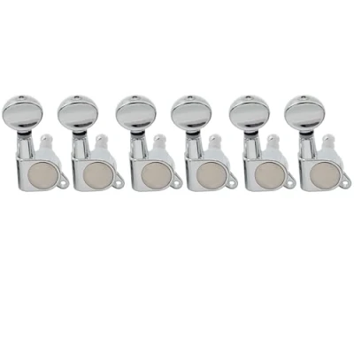Abbildung von Musiclily Basic 6 In Line Geschlossene Gitarren Mechaniken Tuners Tuning Pegs Machine Heads Set for Strat Tele E Gitarre,Chrom Vintage Oval Knopf