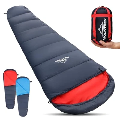 Abbildung von MOUNTREX® Schlafsack Kleines Packmaß &amp; Ultraleicht (760g) Outdoor Sommer Schlafsack, Mumienschlafsack (205x80cm) Kompakt, Warm und Leicht für Camping, Reise oder Festival Koppelbar
