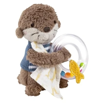 Abbildung von Fehn Rasselring Otter Greifling zum Rasseln, Fühlen, Spielen mit kuschelweichem Stoff Tier ein treuer Begleiter für Babys und Kleinkinder ab 0+ Monaten