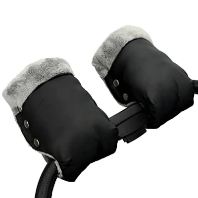 Abbildung von Handwärmer Kinderwagen Handschuhe Handmuff mit warme Fleece und Baumwolle Innenseite Wasserdicht Winddicht Stroller Universalgröße für Kinderwagen, Buggy (1 Muttermilchmuschel, Schwarz)