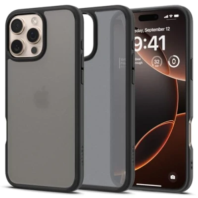 Abbildung von Spigen für iPhone 16 Pro Hülle [Anti Yellowing] Ultra Hybrid Case Handyhülle Schutzhülle Cover Transparent Durchsichtig Dünn Slim Frost Black