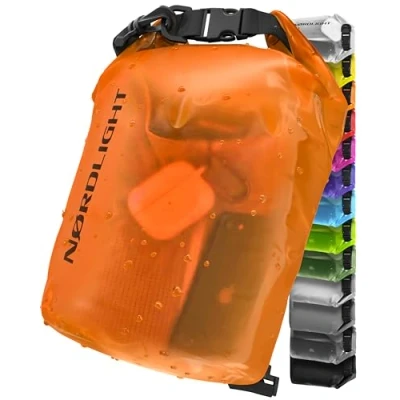 Abbildung von Nordlight Dry Bag 2L Wasserdichter Beutel (Orange) Packsack Mit Roll Top Verschluss Und Schultergurt Schwimmen, Baden, Strand, Kanu, Stand Up Paddling, Tauchen