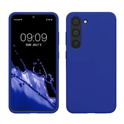 Abbildung von kwmobile Hülle kompatibel mit Samsung Galaxy S23 dünnes Silikon Handy Case stoßfeste Handyhülle weiche Oberfläche Kabelloses Laden Baltik Blau