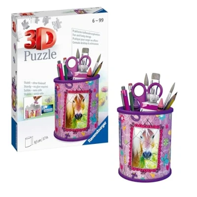 Abbildung von Ravensburger 3D Puzzle 11175 Utensilo Pferde 54 Teile Stiftehalter für Tier Fans ab 6 Jahren, Schreibtisch Organizer Kinder, Geschenk Mädchen &amp; Jungen Geburtstagsgeschenke