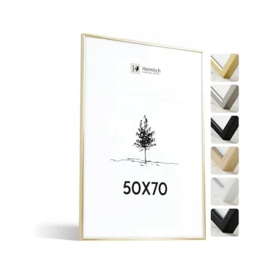 Abbildung von Heimlich® Bilderrahmen 50x70 cm, Aluminiummetall, Gold Großer DIY Collage Rahmen mit Folienabdeckung Nur zur Wandmontage