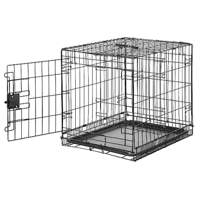 Abbildung von Amazon Basics Zusammenklappbarer Hundekäfig aus Metalldraht mit Bodenschale, Einzeltür, Schwarz, L 61 x B 46 H 51 cm