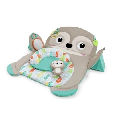Abbildung von Bright Starts, Tummy Time Prop &amp; Play Oversized Baby Activity Gym, Large Playmat, 4 Removable Toys and Support Cushion, Machine Washable, Easy to Store, Age Newborn up, Sloth