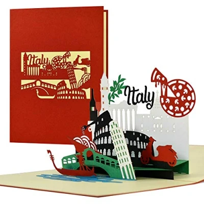 Abbildung von Gutschein, Reisegutschein nach Italien, Rom, Venedig3D Pop Up Karte Italien SyklineHotelgutschein für Sie oder IhnGeschenkidee und Geschenk, A123AMZ