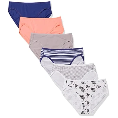 Abbildung von Amazon Essentials Damen Slip aus Baumwolle mit hohem Beinschnitt (in Übergröße erhältlich), 6er Pack, Floral/Mehrfarbig/Punkte/Streifen, 42