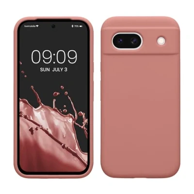 Abbildung von kwmobile Hülle kompatibel mit Google Pixel 8a Silikon Handy Case Handyhülle weiche Oberfläche kabelloses Laden Winter Rose