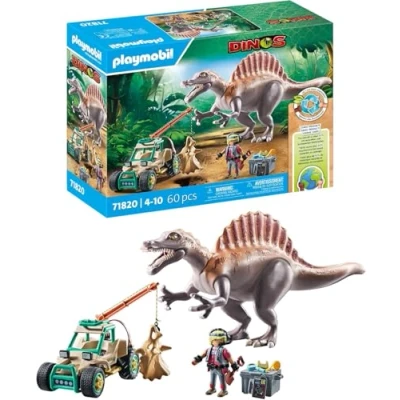Abbildung von PLAYMOBIL Dinos Spinosaurus Angriff auf Dino Ausgrabung Dinosaurier Spielset Actionspielzeug Abenteuer Spielzeug für Kinder ab 4 Jahren 71820