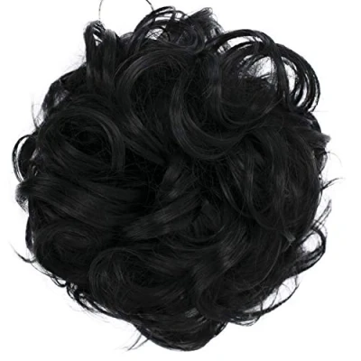 Abbildung von CAISHA Scrunchie Haarteil Haargummi Dutt Haarverdichtung Groß Emilia Gewellt Unordentlich DM15cm Schwarz G1E