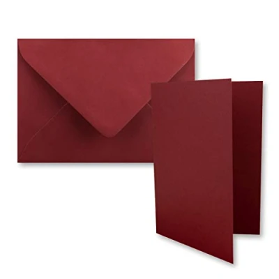 Abbildung von 50x DIN B6 Faltkarten Set mit Umschlägen in Dunkelrot (Rot) 120 x 170 mm ideal für Einladungskarten, Hochzeit, Taufe, Kommunion, Konfirmation Marke: FarbenFroh