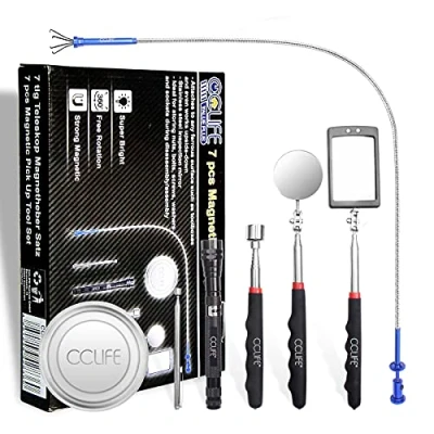 Abbildung von CCLIFE 7tlg Pick Up Tool Magnet Teleskop Werkzeug inkl. Inspektionsspiegel Krallengreifer Magnetheber mit LED Lampe Magnetstab