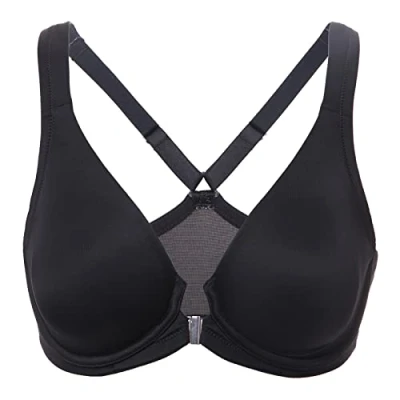 Abbildung von DELIMIRA Damen Vorderverschluss Racerback BH Grosse Grössen Bügel BHS Tiefer Ausschnitt Ungefüttert Vollschalen Schwarz 90E
