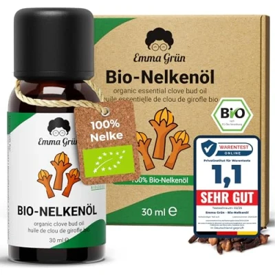 Abbildung von Emma Grün® Bio Nelkenöl [100% Naturrein] Echtes 30ml Ätherische Öle Naturrein Aromatisches Gewürznelkenöl in LEBENSMITTELQUALITÄT Clove Oil Essential Oils aus Madagascar