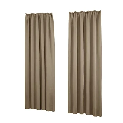 Abbildung von Deconovo Blickdicht Vorhang mit Kräuselband Gardinen Schallschutz Kälteschutz, 160x140 cm(HöhexBreite), Taupe, 2er Set