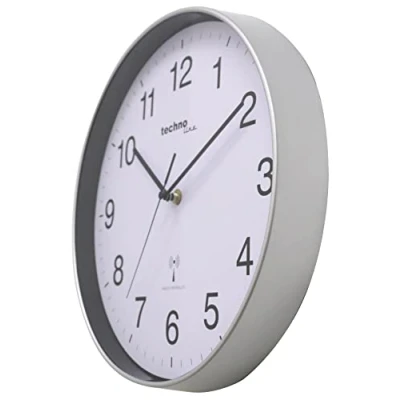 Abbildung von Technoline WT8030 Klassische Funkwanduhr, silberner Rahmen, weißes Ziffernblatt, Schwarze Ziffern, Ø: 30 cm, Silber