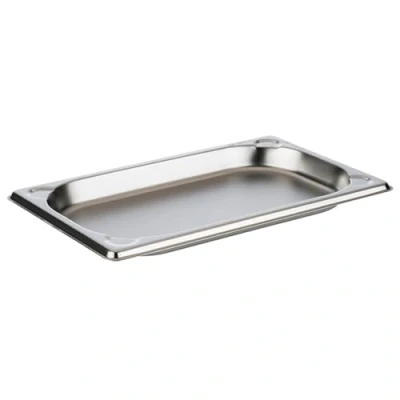 Abbildung von APS 81400 GN 1/4 Behälter, rostfreier Gastronormbehälter Edelstahl, Abmessungen 264 x 162 mm/Höhe 20 mm/Volumen 0,5 Liter, Edelstahlfarben